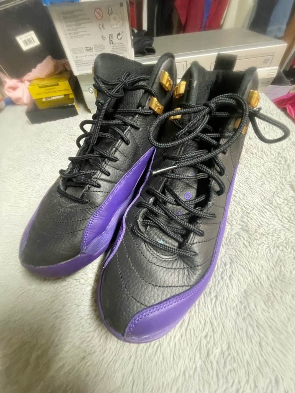 Jordan 12 Black & Purple 7Y shoes - USED